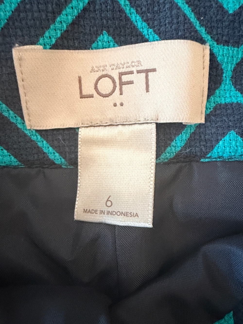 LOFT Teal and Black Geometric Pencil Skirt - Picture 5 of 6